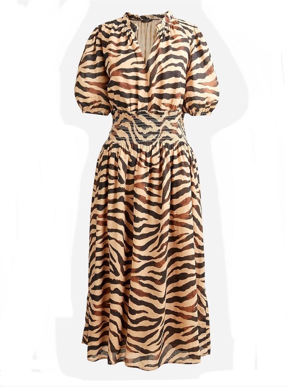J Crew Smocked-waist cotton voile dress in zebra stripe
